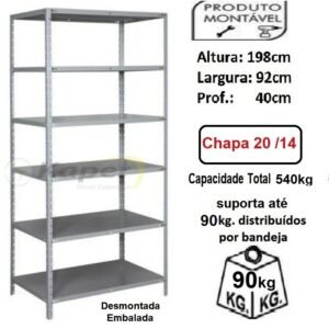 E-50 Estante De Aço Prof. 40cm Chapa 20 / 14 NB