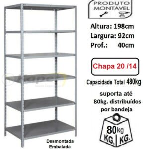E-50 Estante De Aço Prof. 40cm Chapa 20 / 14 NB