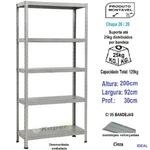 E-30 Estante De Aço P 30cm 5B -  Ideal